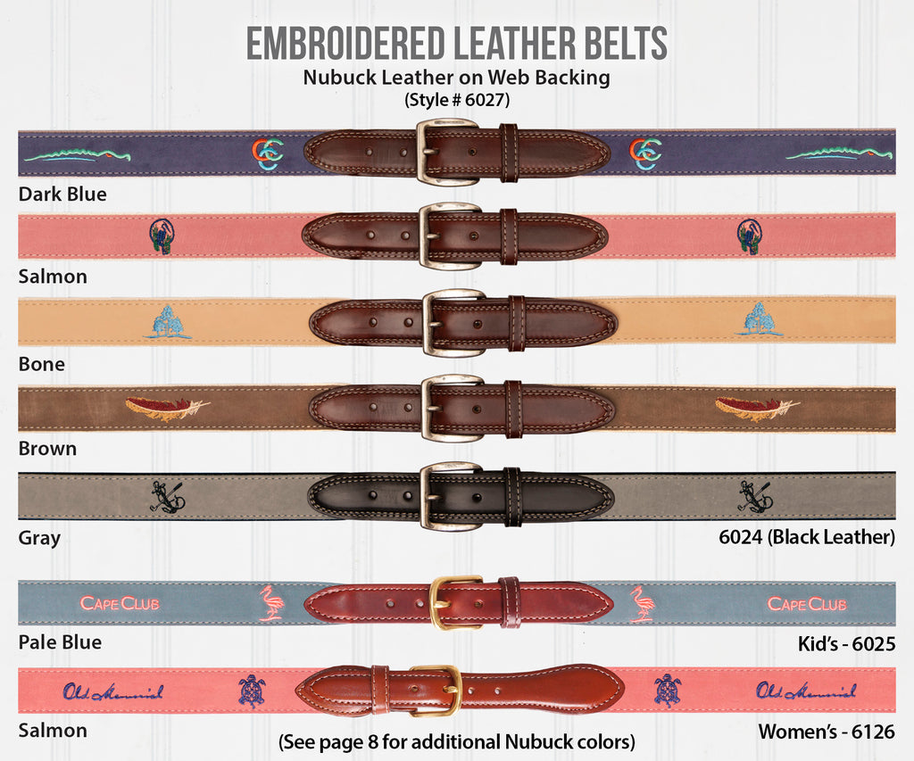 Embroidered Nubuck Leather Belts