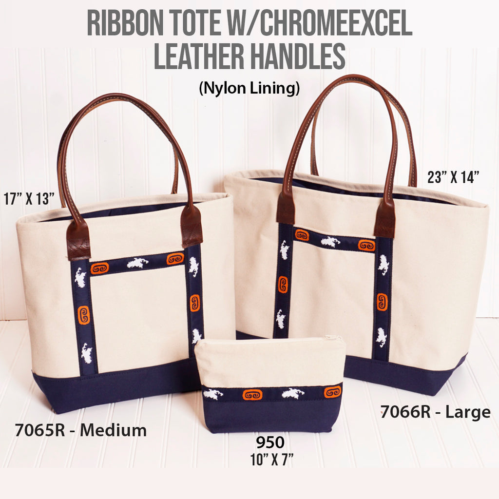 Ribbon Tote With Leather Handles