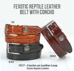 Exotic Reptile Leather Belt With Concho